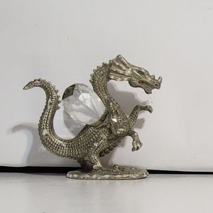 Vintage 1985 Pewter Dragon with Crystal Wings Figurine